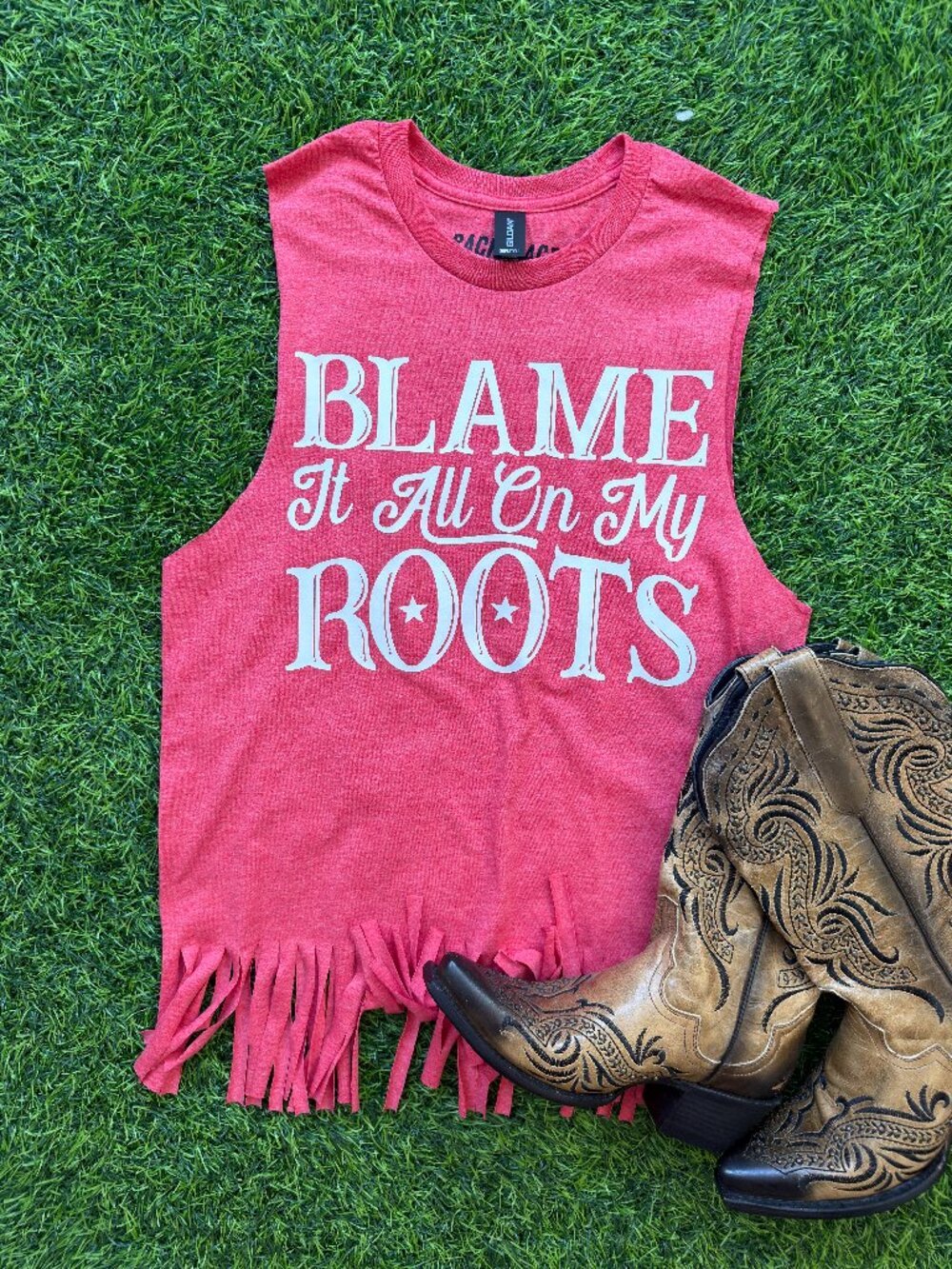 Blame It All On My Roots Fringe Muscle Tank